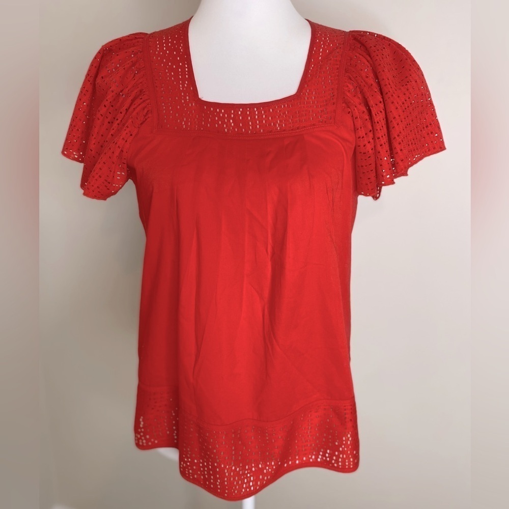 Anthropologie Pepin Poppy Ref Eyelet Flutter Sleeve Cotton Top Blouse Medium